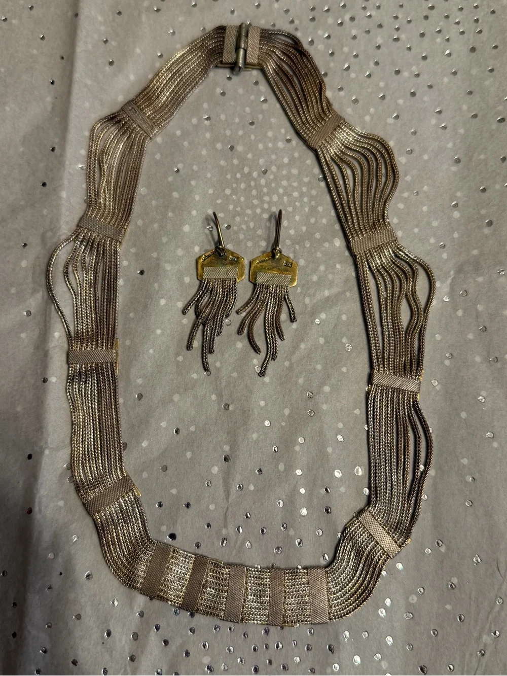 VTG TMC 925 Sterling Vermeil Enamel Multi Strand Necklace Earring Set